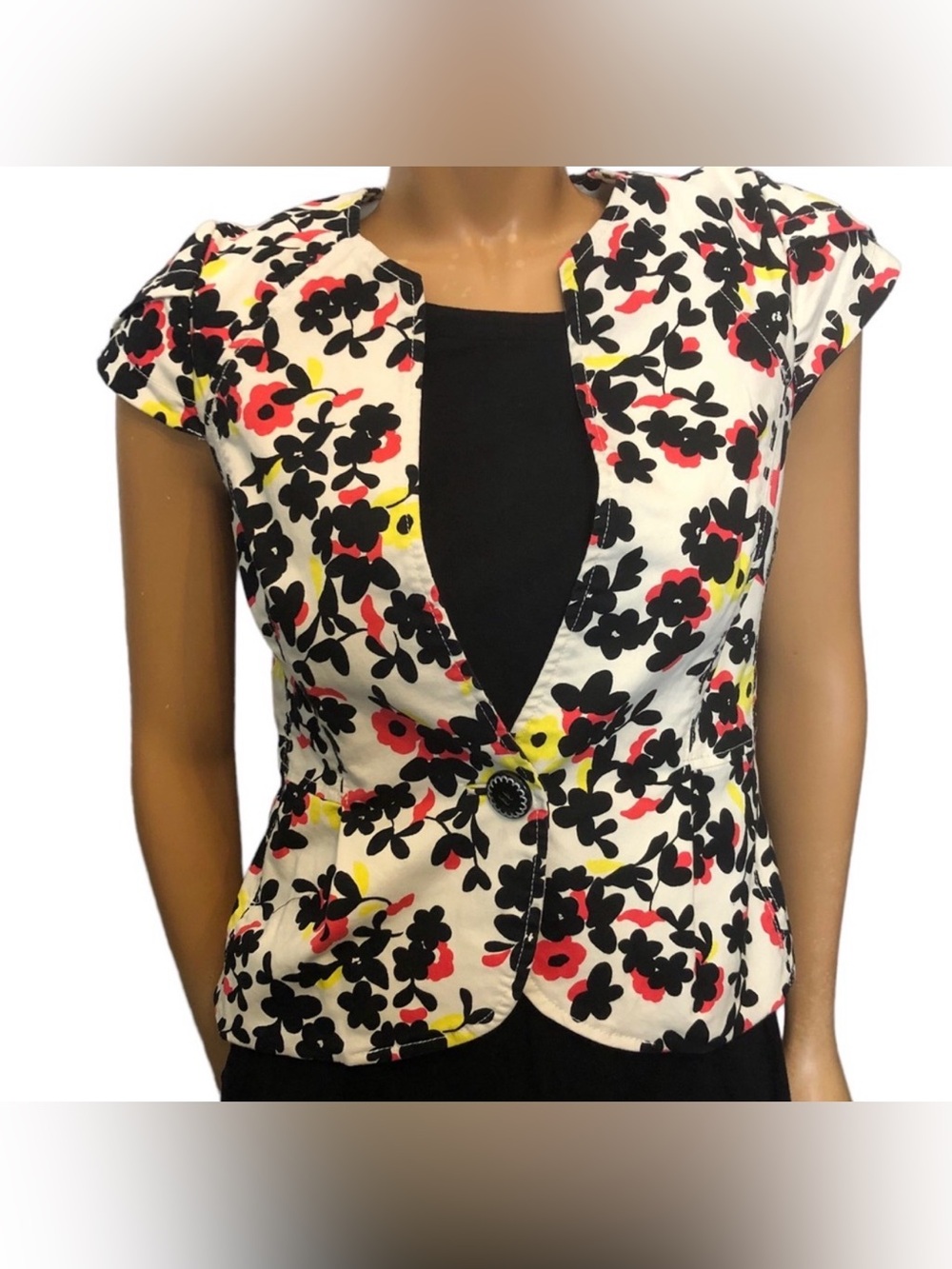 Elevenses Floral short sleeve Jacket Top lined Anthropologie Women’s Size 4